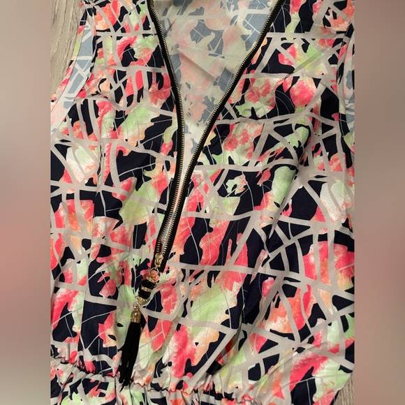 Multi-vibrant colour summer dress with front zipper and same material-belt - Picture 3 of 7